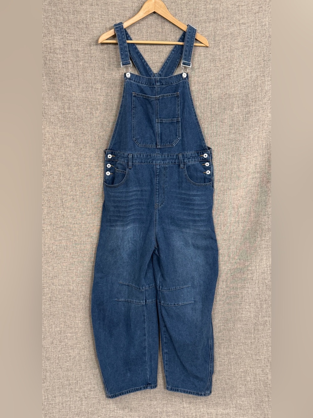 Women’s Dark Blue Denim Barrel Leg Overalls- Great For Back-to-School!